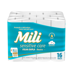 Papel Higiênico Mili Folha Dupla Sensitive Care 16 Rolos 30m