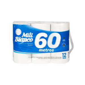 Papel Higiênico Folha Simples 60m 12 Rolos Mili Bianco