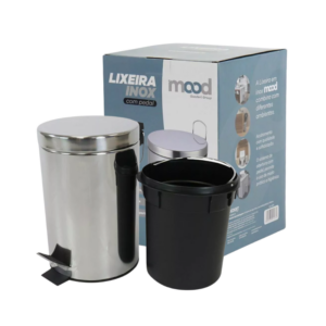 Lixeira em Inox Polido Redonda com Pedal 12 Litros Mood
